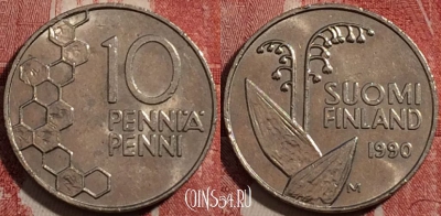 Финляндия 10 пенни 1990 года, KM# 65, 206-054