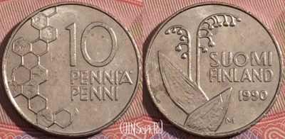 Финляндия 10 пенни 1990 года, KM# 65, a055-193