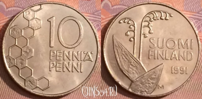 Финляндия 10 пенни 1991 года, KM# 65, 098j-096
