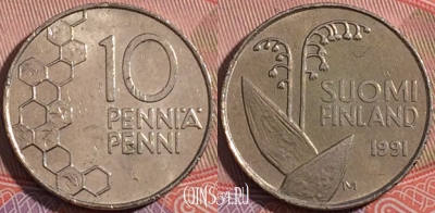 Финляндия 10 пенни 1991 года, KM# 65, a055-191