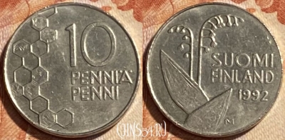 Финляндия 10 пенни 1992 года, KM# 65, 493р-114