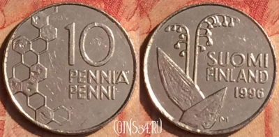 Финляндия 10 пенни 1996 года, KM# 65, 437-042