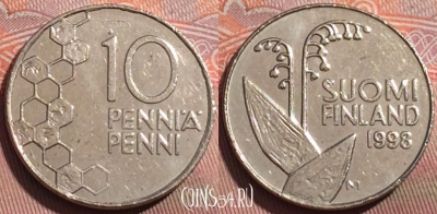 Финляндия 10 пенни 1998 года, KM# 65, 256a-021