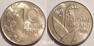 Финляндия 10 пенни 1998 года, KM# 65, 72-002b