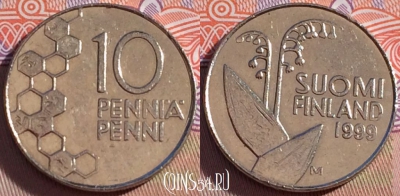 Финляндия 10 пенни 1999 года, KM# 65, 095b-014