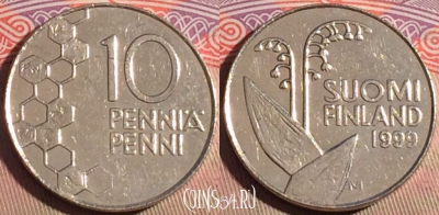 Финляндия 10 пенни 1999 года, KM# 65, 211a-035
