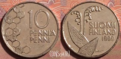 Финляндия 10 пенни 1999 года, KM# 65, 216b-026