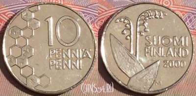 Финляндия 10 пенни 2000 года, KM# 65, 218a-096
