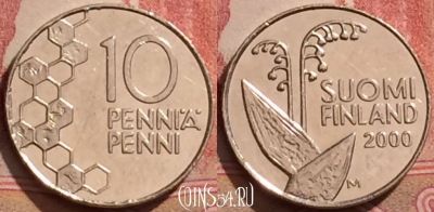 Финляндия 10 пенни 2000 года, KM# 65, 286k-084