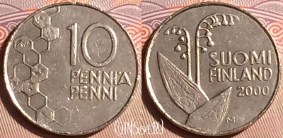 Финляндия 10 пенни 2000 года, KM# 65, 446-005