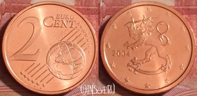 Финляндия 2 евроцента 2004 года, KM# 99, UNC, 390-006