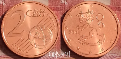 Финляндия 2 евроцента 2004 года, KM# 99, UNC, 390-020