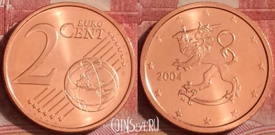 Финляндия 2 евроцента 2004 года, KM# 99, UNC, 390-026