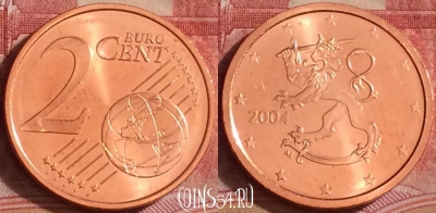 Финляндия 2 евроцента 2004 года, KM# 99, UNC, 390-040
