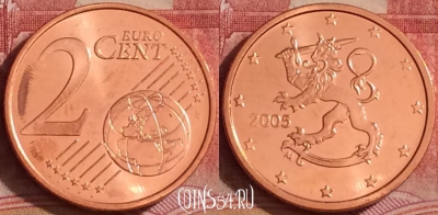 Финляндия 2 евроцента 2005 года, KM# 99, UNC, 390-019