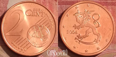 Финляндия 2 евроцента 2006 года, KM# 99, UNC, 390-004