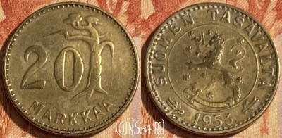 Финляндия 20 марок 1953 года, KM# 39, 463q-175 ♛