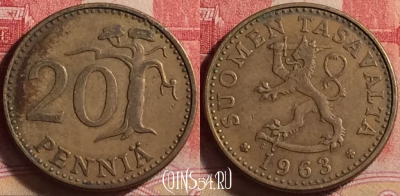 Финляндия 20 пенни 1963 года, KM# 47, 216j-063