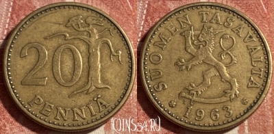 Финляндия 20 пенни 1963 года, KM# 47, 492р-075