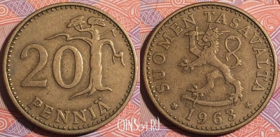 Финляндия 20 пенни 1963 года, KM# 47, a055-103