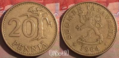Финляндия 20 пенни 1964 года, KM# 47, 216a-064
