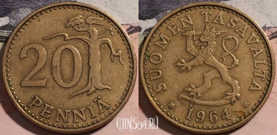 Финляндия 20 пенни 1964 года, KM# 47, a143-068