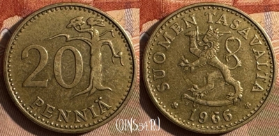 Финляндия 20 пенни 1966 года, KM# 47, 428s-079