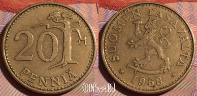 Финляндия 20 пенни 1968 года, KM# 47, 183c-115