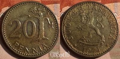 Финляндия 20 пенни 1971 года, KM# 47, 141s-022