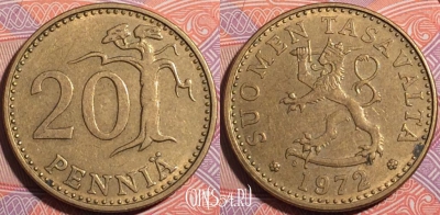 Финляндия 20 пенни 1972 года, KM# 47, a055-106