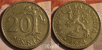 Финляндия 20 пенни 1974 года, KM# 47, 147s-081