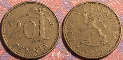 Финляндия 20 пенни 1975 года, KM# 47, a055-108