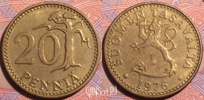 Финляндия 20 пенни 1976 года, KM# 47, a055-109