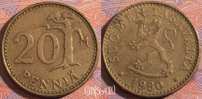 Финляндия 20 пенни 1980 года, KM# 47, a140-094