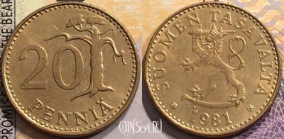 Финляндия 20 пенни 1981 года, KM# 47, 151-004