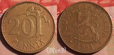 Финляндия 20 пенни 1981 года, KM# 47, 199a-019