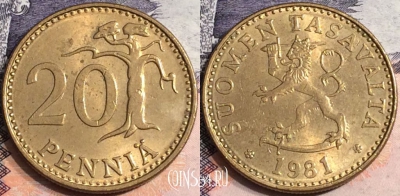 Финляндия 20 пенни 1981 года, KM# 47, a075-095
