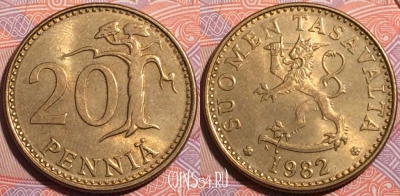 Финляндия 20 пенни 1982 года, KM# 47, a055-111