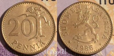 Финляндия 20 пенни 1986 года, KM# 47, 188a-010