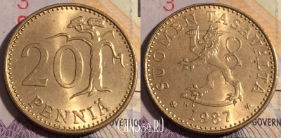 Финляндия 20 пенни 1987 года, KM# 47, 181a-088