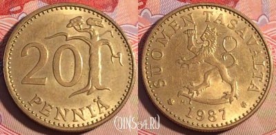 Финляндия 20 пенни 1987 года, KM# 47, 201a-033