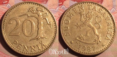 Финляндия 20 пенни 1987 года, KM# 47, 222a-001