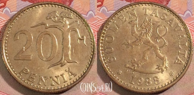 Финляндия 20 пенни 1988 года, KM# 47, 130b-047