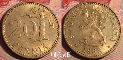 Финляндия 20 пенни 1988 года, KM# 47, 221a-084