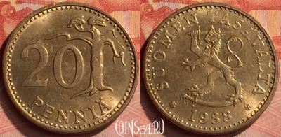 Финляндия 20 пенни 1988 года, KM# 47, 270n-005