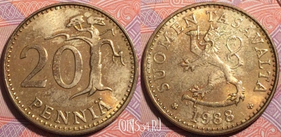 Финляндия 20 пенни 1988 года, KM# 47, a055-114