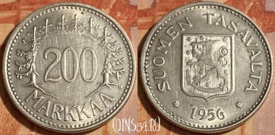 Финляндия 200 марок 1956 года Ag, KM# 42, 463q-163 ♛