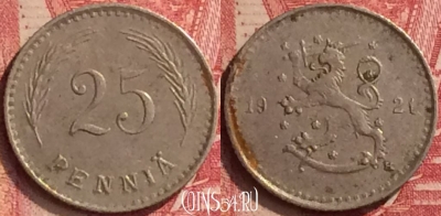 Финляндия 25 пенни 1921 года, KM# 25, 214m-052