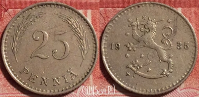 Финляндия 25 пенни 1935 года, KM# 25, b067-037