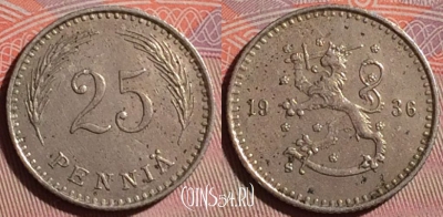 Финляндия 25 пенни 1936 года, KM# 25, 097f-029
